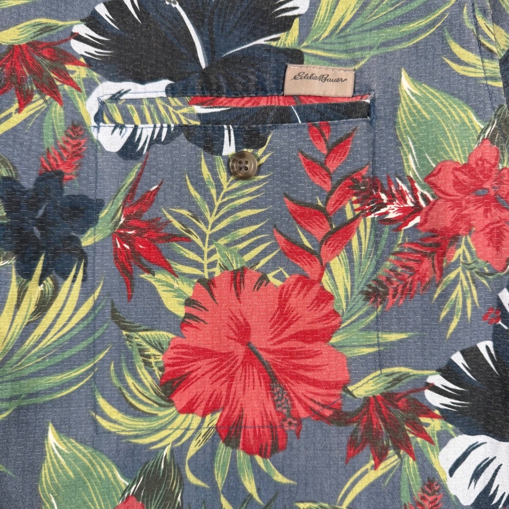 Eddie Bauer Men's XL Button Up Shirt Short Sleeve Hawaiian Floral Tropical - Picture 2 of 7